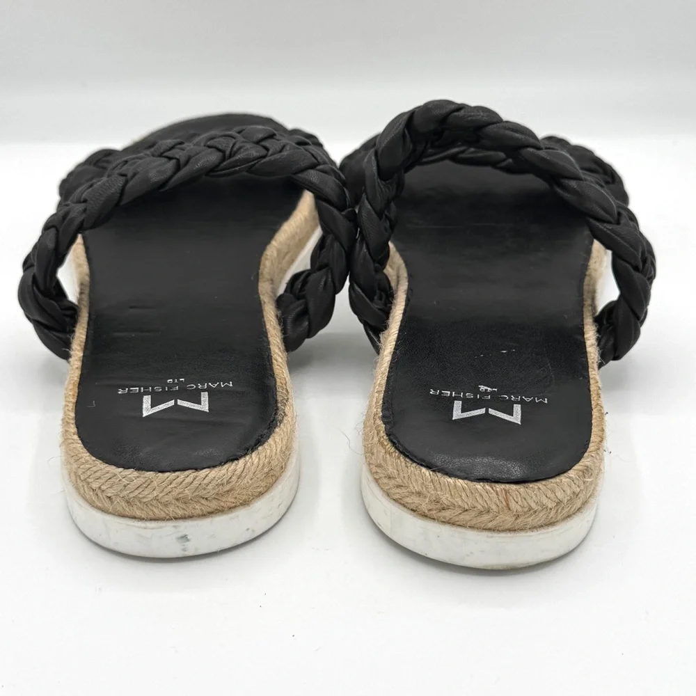 MARC FISHER LTD Jaimee Black Leather Braided Straps Espadrille Sandals Size 8.5